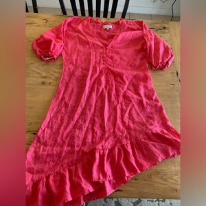 LJC Designs Oversized Asymmetrical Pink Cotton Dress Dress Ruffles 3/4 Sleeve Pr